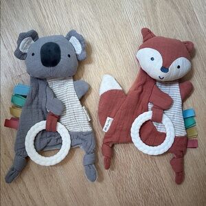 Itzy Ritzy teether crinkle toys. Koala and fox